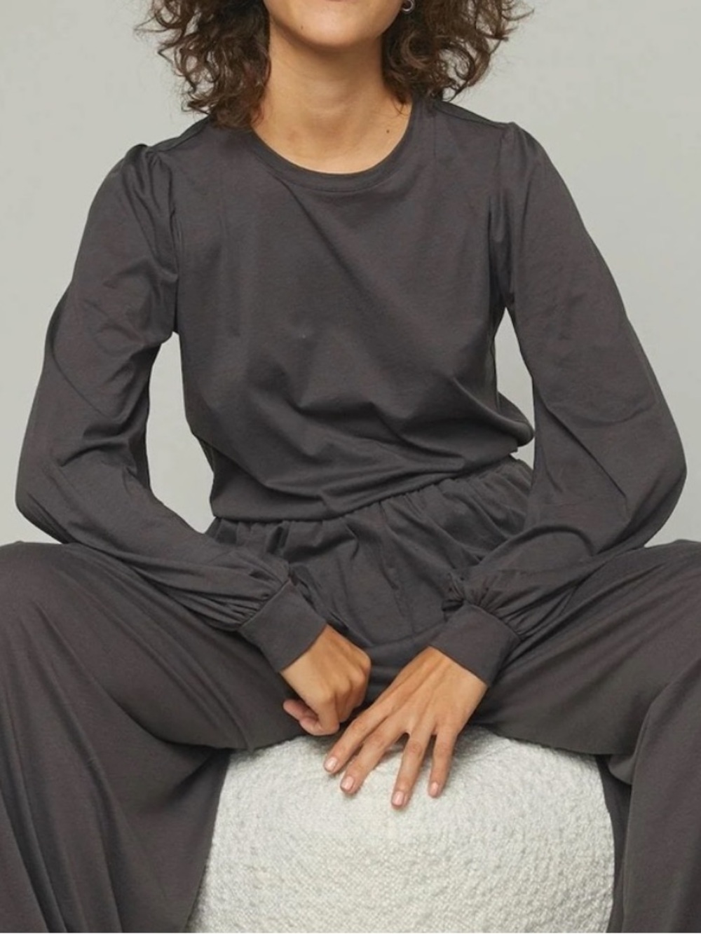 Lunya Puff Long Sleeve Top Charcoal Grey Extra Large